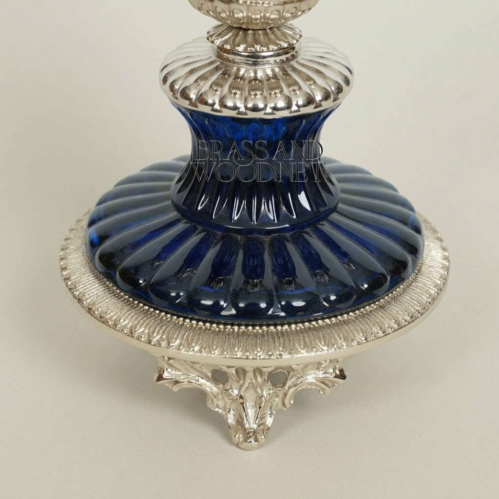 Empire Goblet-Form Cobalt Crystal Incense Burner with Acanthus Brass Mounts — Silver