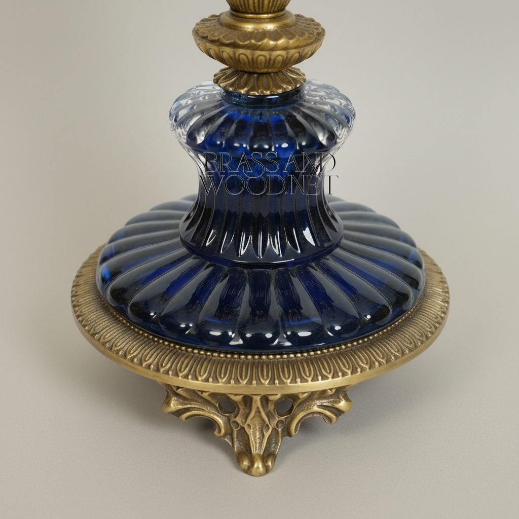 Empire Goblet-Form Cobalt Crystal Incense Burner with Acanthus Brass Mounts — Antique Gold