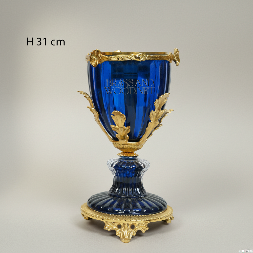Empire Goblet-Form Cobalt Crystal Incense Burner with Acanthus Brass Mounts — Gold