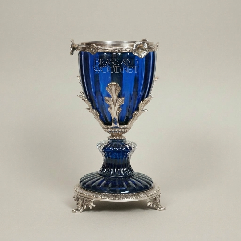 Empire Goblet-Form Cobalt Crystal Incense Burner with Acanthus Brass Mounts — Silver