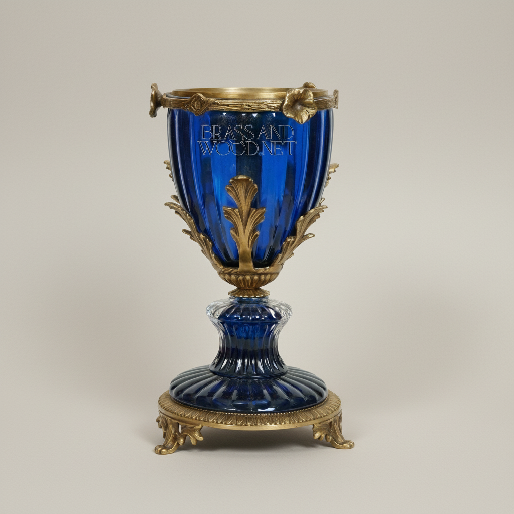 Empire Goblet-Form Cobalt Crystal Incense Burner with Acanthus Brass Mounts — Antique Gold