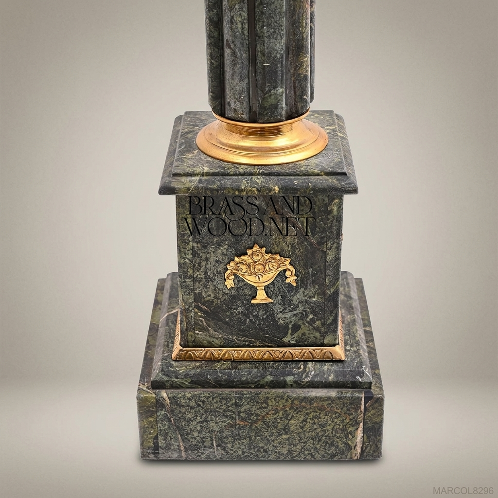 Empire Green Marble Column Pedestal with Gilt Bronze Corinthian Capital
