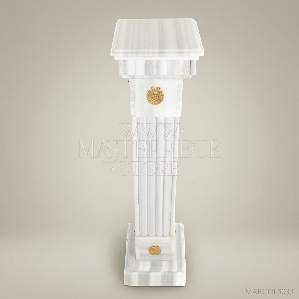 Empire Fluted Marble Column Pedestal with Brass Medallions