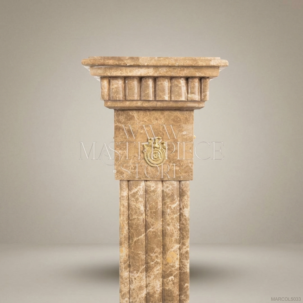 Empire Fluted Marble Column Pedestal with Brass Medallions