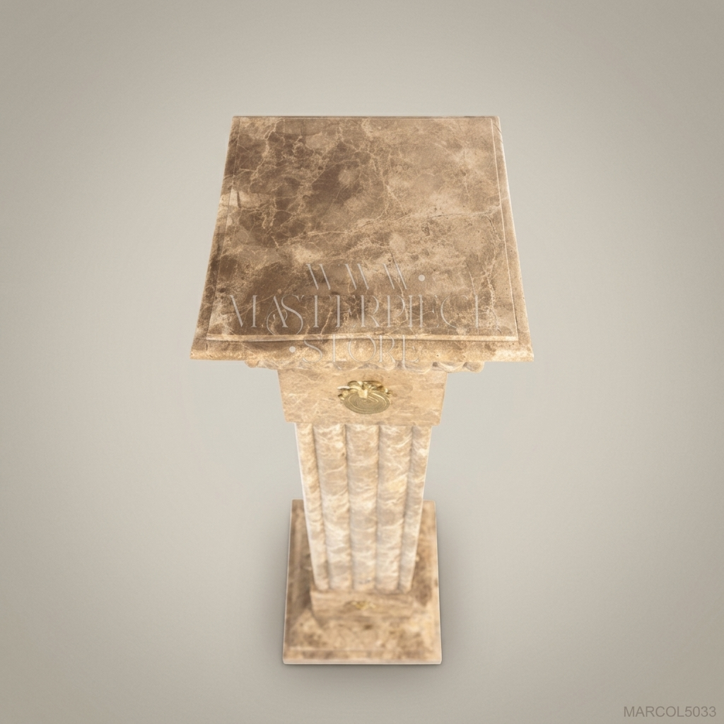 Empire Fluted Marble Column Pedestal with Brass Medallions
