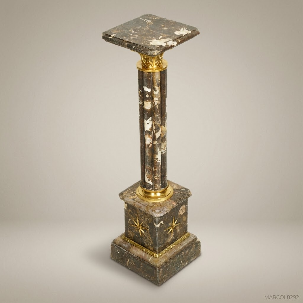 Empire Marble Column Pedestal with Gilt Bronze Mounts
