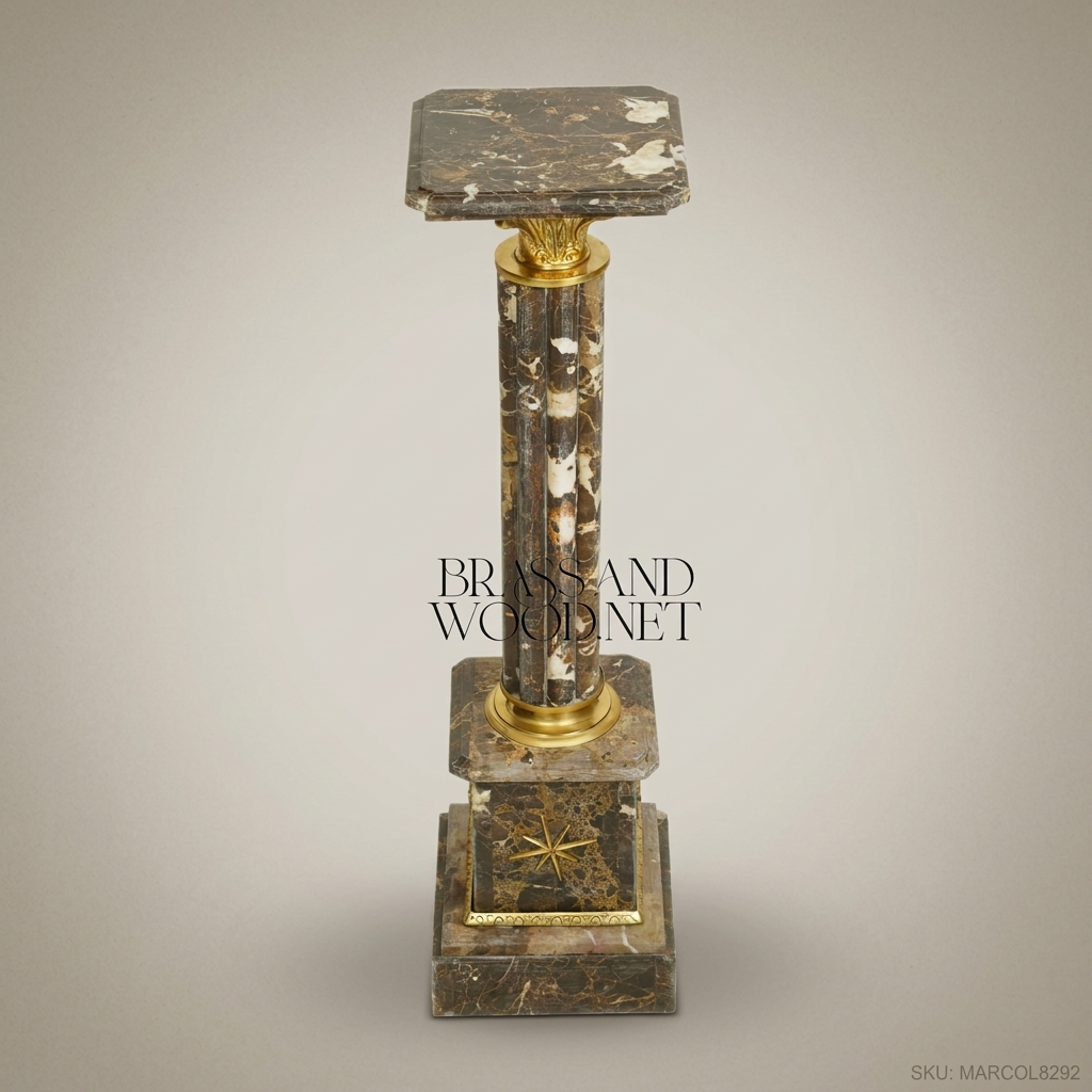 Empire Marble Column Pedestal with Gilt Bronze Mounts
