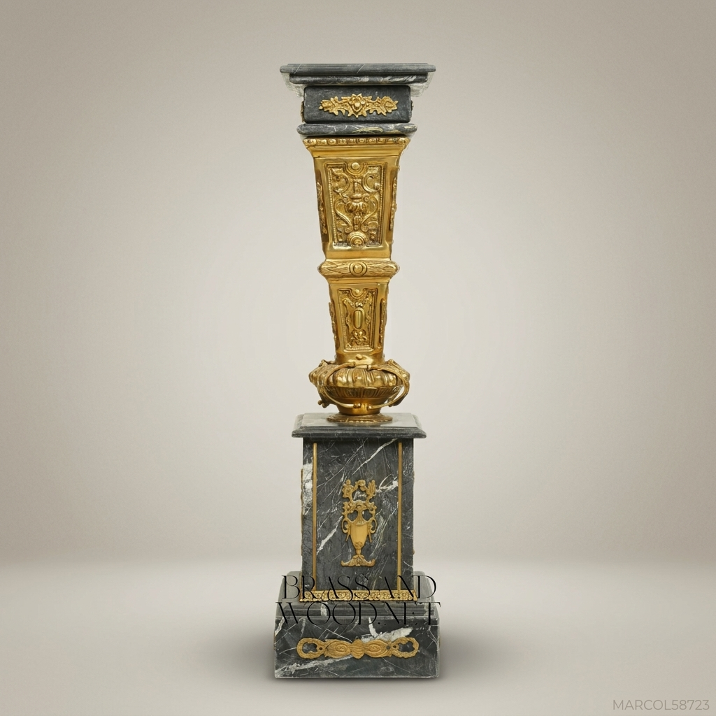 Empire Marble & Gilt Bronze Column Pedestal | Neoclassical Ormolu Accents