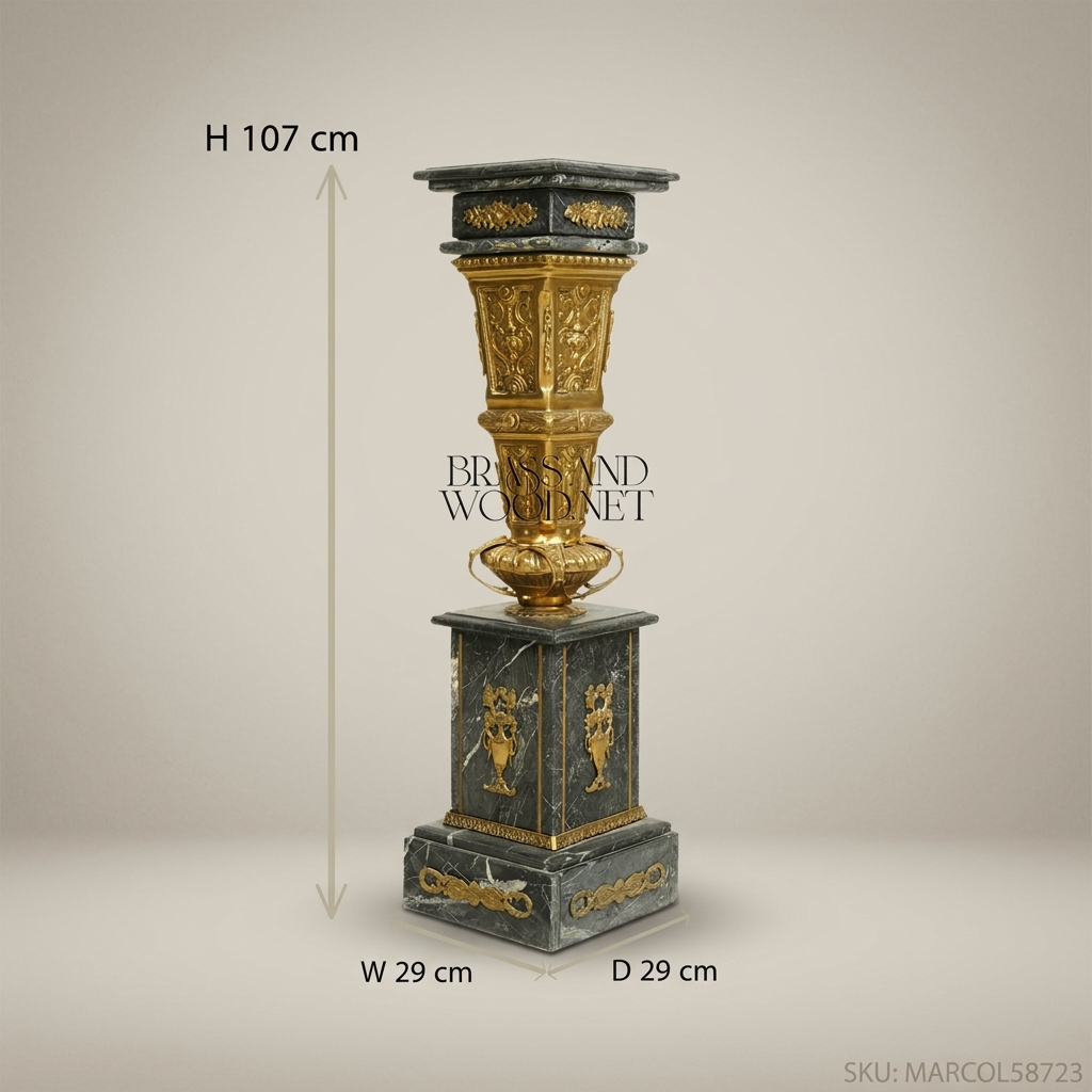 Empire Marble & Gilt Bronze Column Pedestal | Neoclassical Ormolu Accents