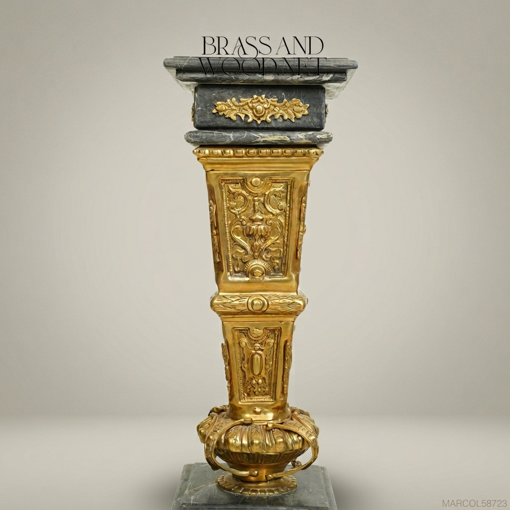 Empire Marble & Gilt Bronze Column Pedestal | Neoclassical Ormolu Accents