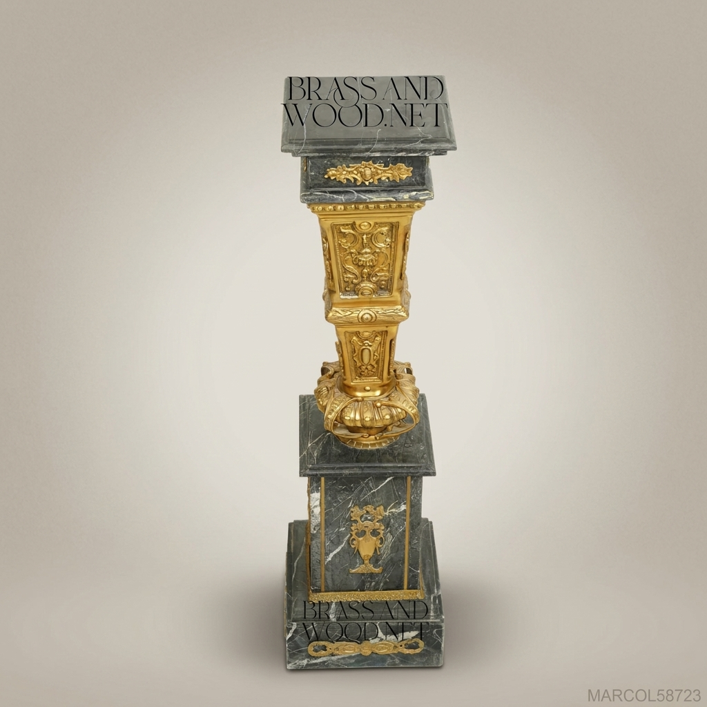 Empire Marble & Gilt Bronze Column Pedestal | Neoclassical Ormolu Accents