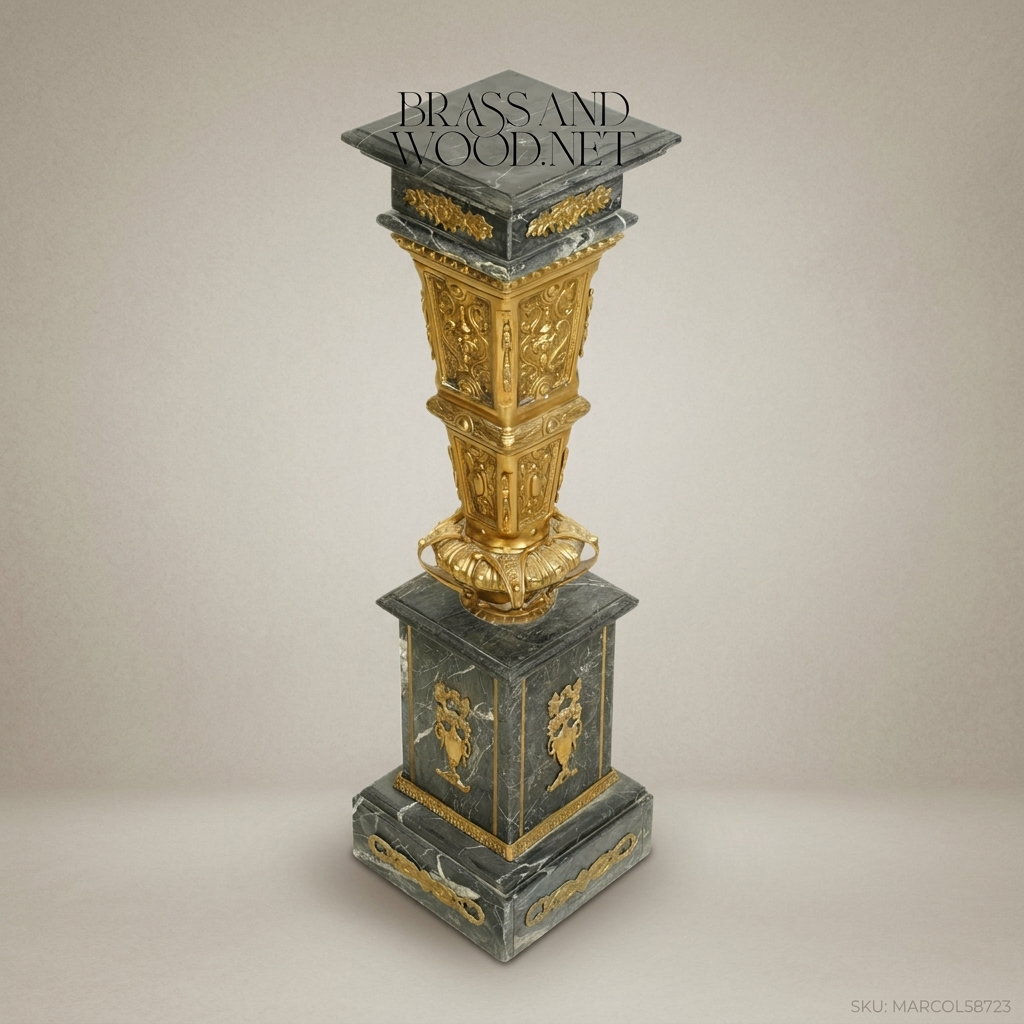 Empire Marble & Gilt Bronze Column Pedestal | Neoclassical Ormolu Accents