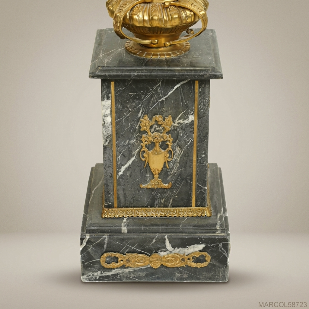 Empire Marble & Gilt Bronze Column Pedestal | Neoclassical Ormolu Accents