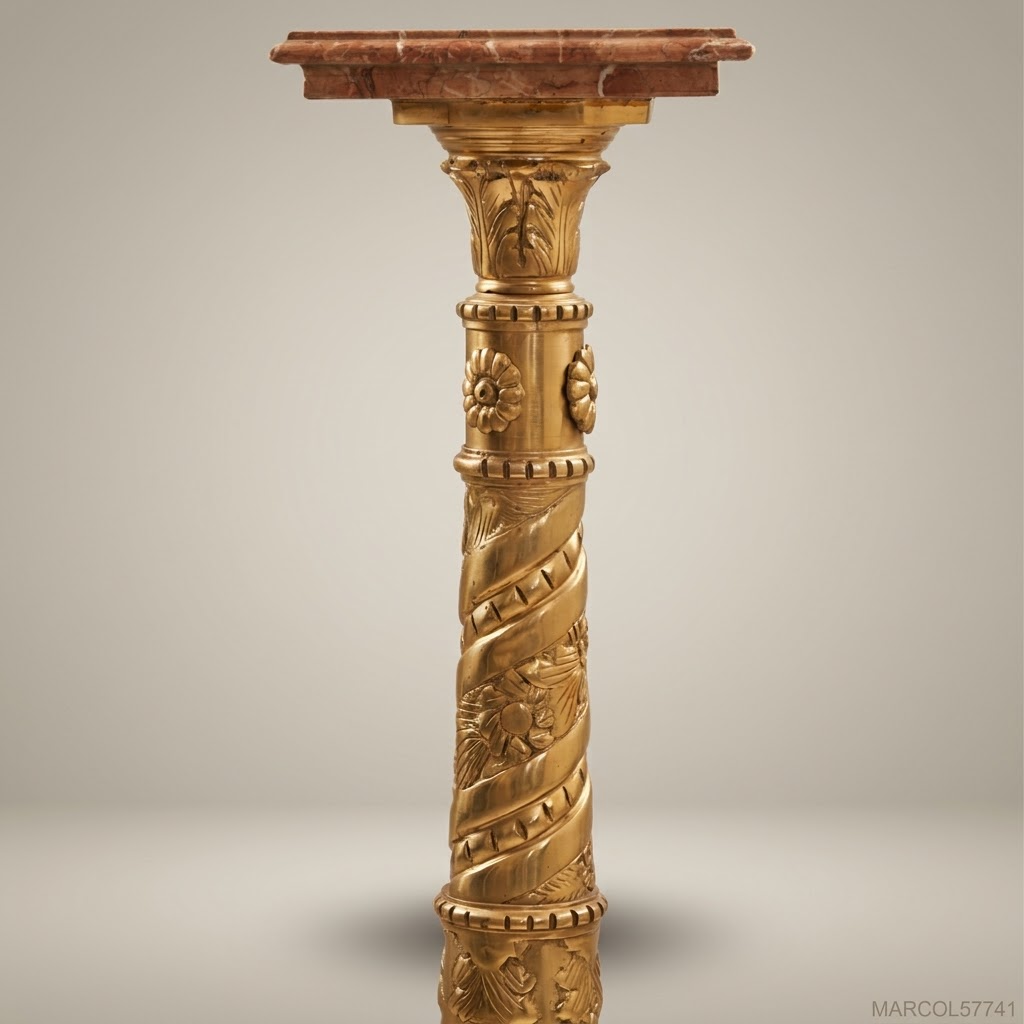 Empire Marble & Gilt Bronze Pedestal Column | Spiral Carved