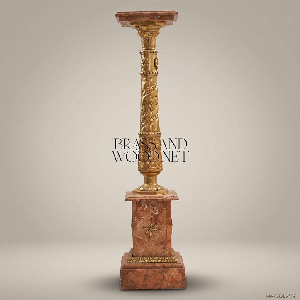 Empire Marble & Gilt Bronze Pedestal Column | Spiral Carved