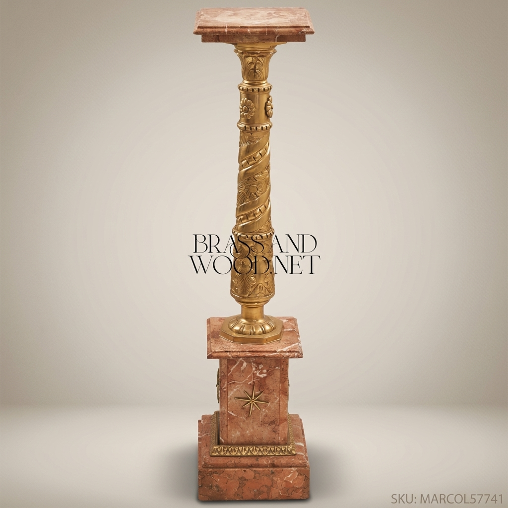 Empire Marble & Gilt Bronze Pedestal Column | Spiral Carved