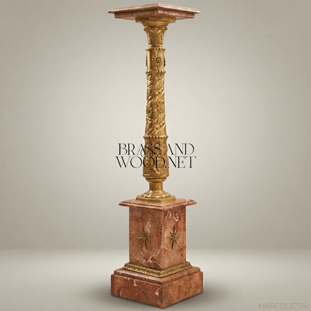 Empire Marble & Gilt Bronze Pedestal Column | Spiral Carved