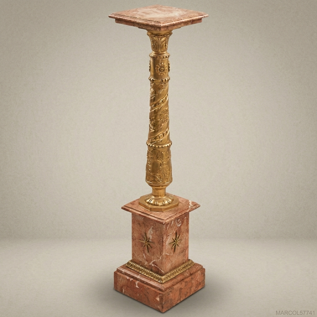 Empire Marble & Gilt Bronze Pedestal Column | Spiral Carved