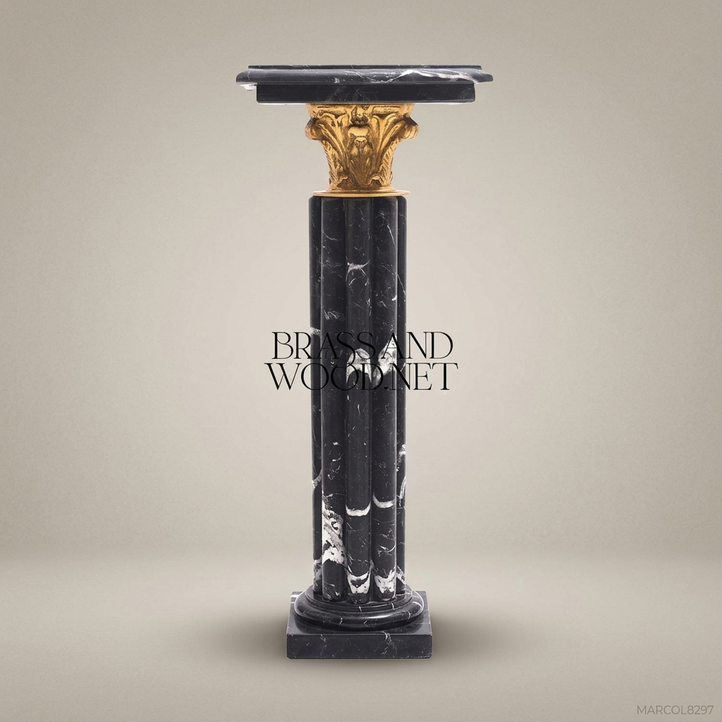 Empire Marble Pedestal Column with Gilt Bronze Corinthian Capital & Star Inlay