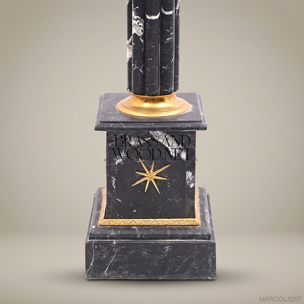 Empire Marble Pedestal Column with Gilt Bronze Corinthian Capital & Star Inlay