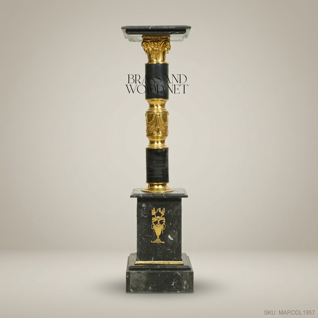 Empire Marble Pedestal Column with Gilt Bronze Mounts