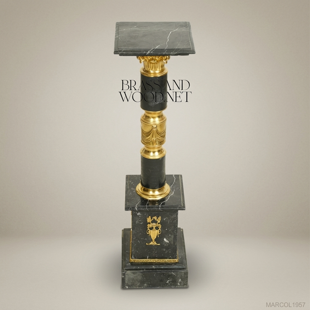 Empire Marble Pedestal Column with Gilt Bronze Mounts