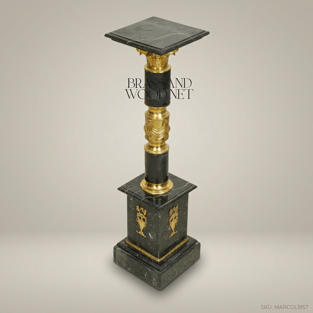 Empire Marble Pedestal Column with Gilt Bronze Mounts