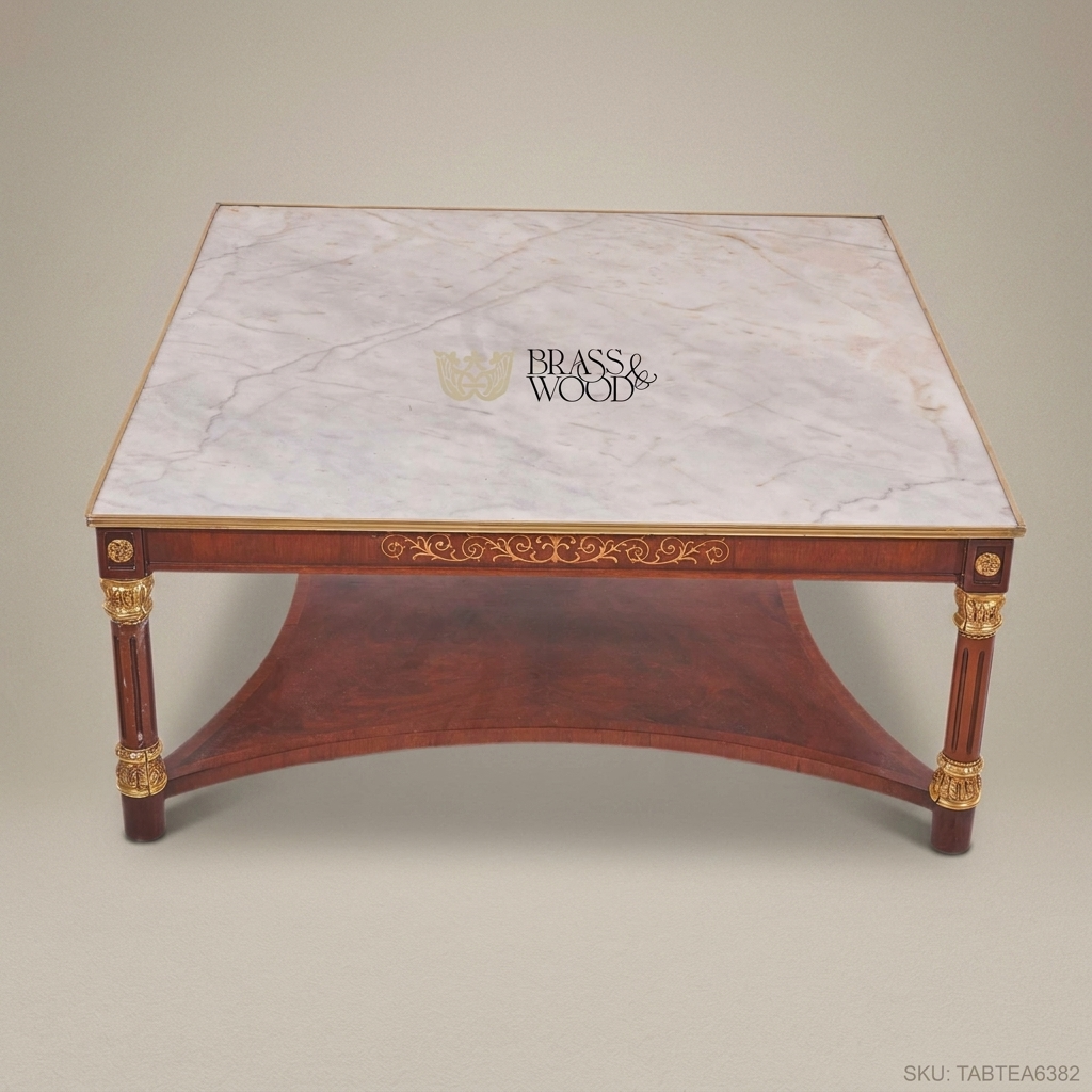 Empire Marble-Top Tea Table with Gilt Bronze Carvings