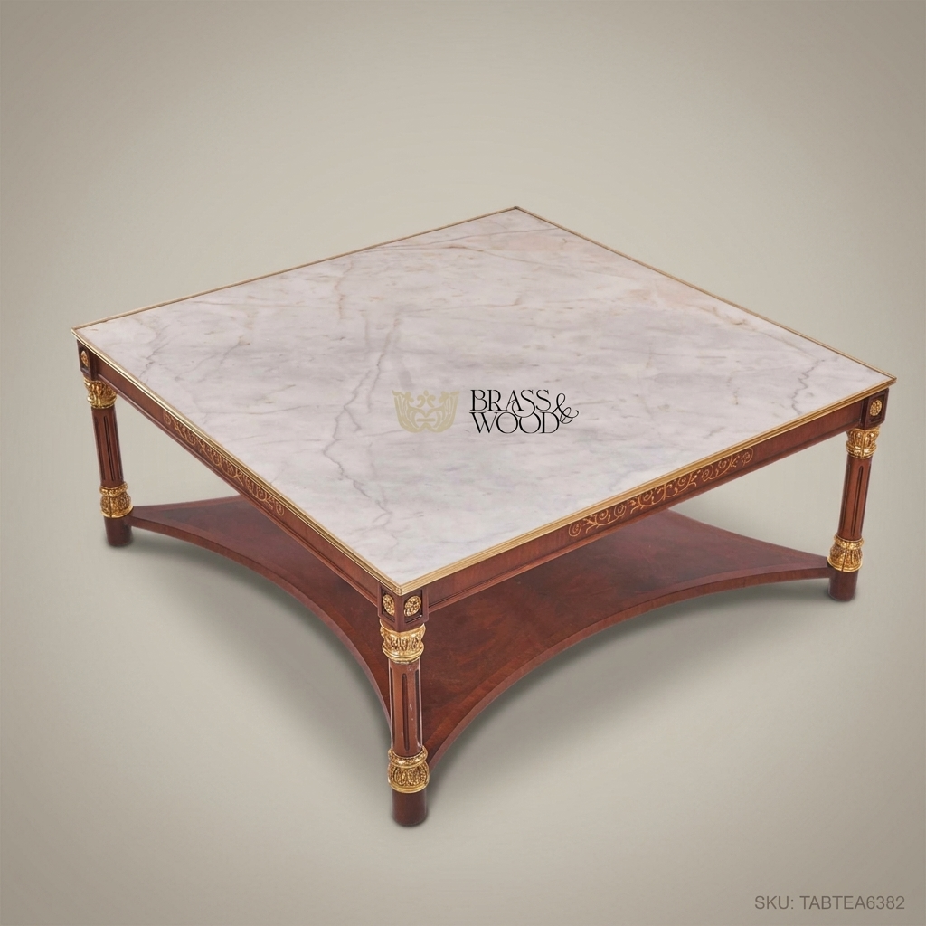 Empire Marble-Top Tea Table with Gilt Bronze Carvings