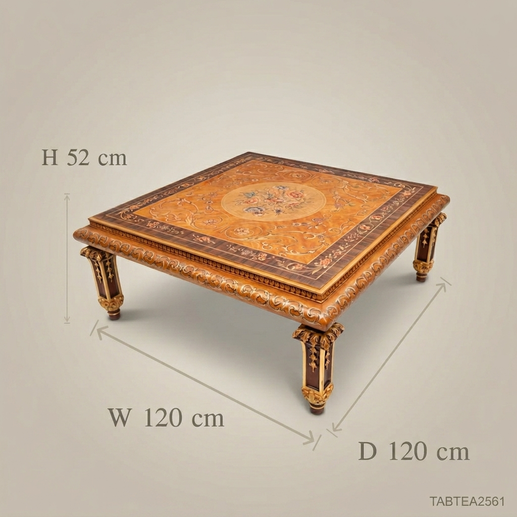 Empire Marquetry Coffee Table | Gold Leaf Carved Legs & Floral Inlay