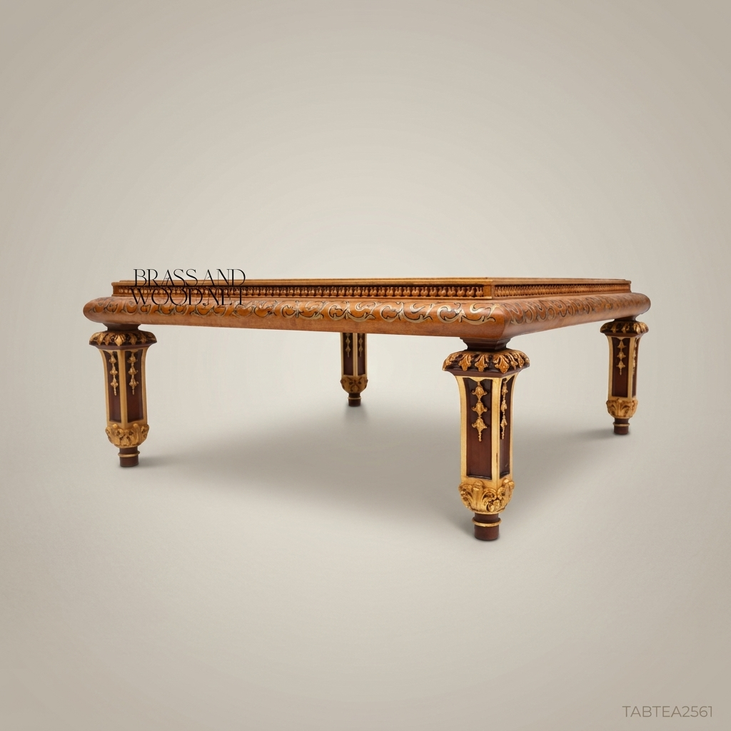 Empire Marquetry Coffee Table | Gold Leaf Carved Legs & Floral Inlay