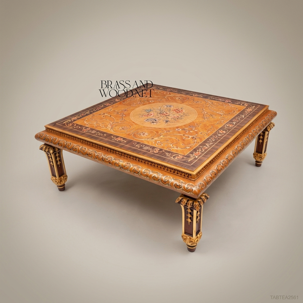 Empire Marquetry Coffee Table | Gold Leaf Carved Legs & Floral Inlay
