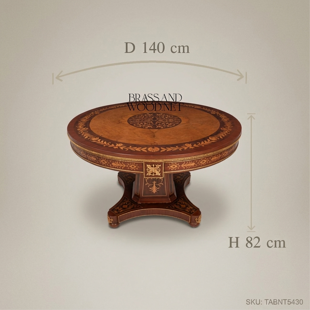 Empire Marquetry Round Centre Table with Gilt Acanthus Pedestal — 140cm