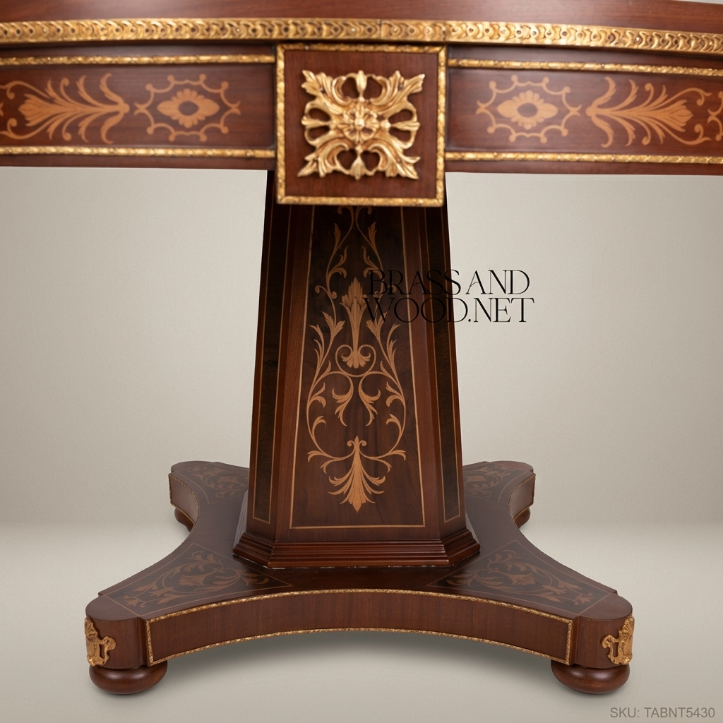 Empire Marquetry Round Centre Table with Gilt Acanthus Pedestal — 140cm