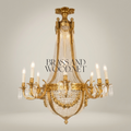 Empire Neoclassical Brass & Crystal Basket Chandelier - 8-Arm Beaded Crown — Gold