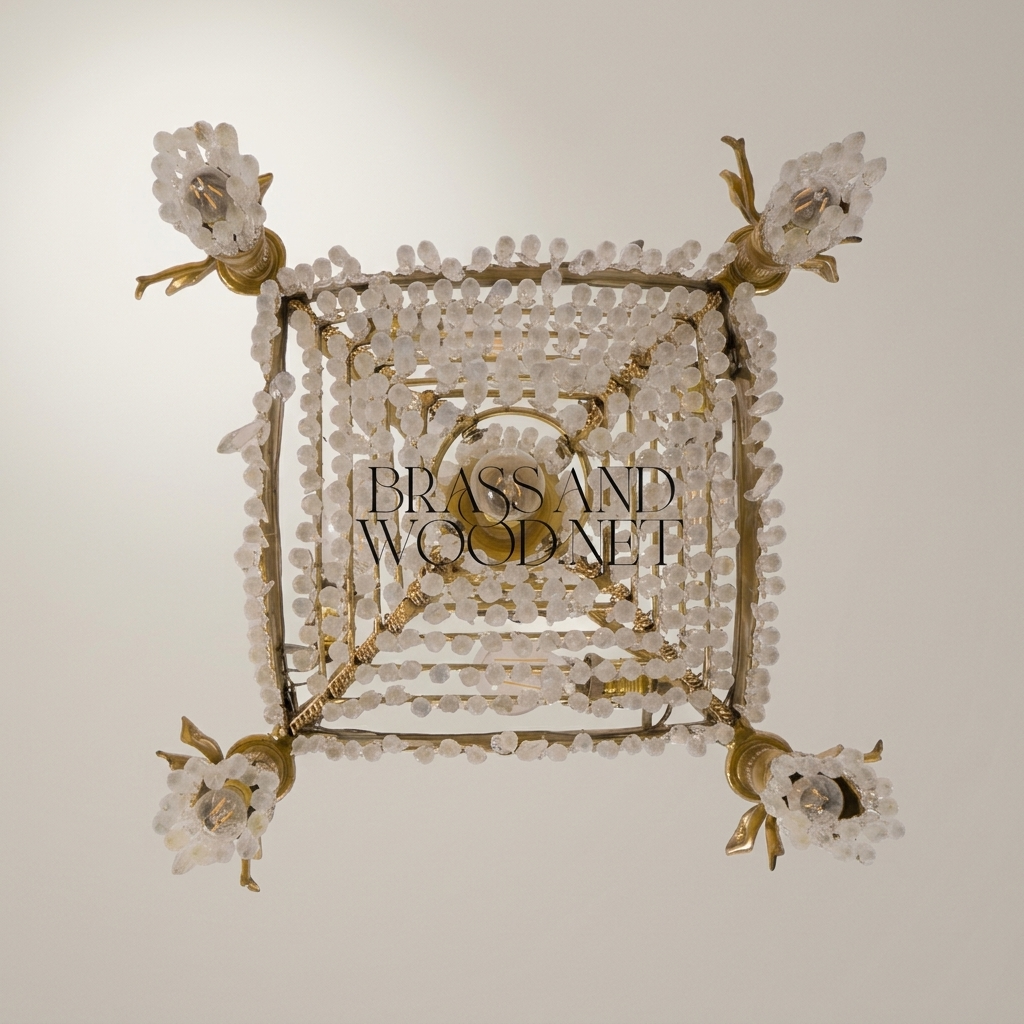 Empire Neoclassical Brass & Crystal Chandelier with Draped Swag and Bow Mounts — Antique Gold