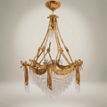 Empire Neoclassical Brass & Crystal Chandelier with Draped Swag and Icicle Drops — Gold