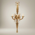 Empire Neoclassical Cast Brass Wall Sconce - 3-Arm Torch Column with Scroll Candelabra — Gold