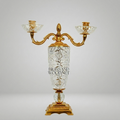 Empire Neoclassical Cut-Crystal & Brass Two-Arm Candelabra with Pineapple Finial — Gold