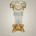 Empire Neoclassical Cut-Crystal Vase with Ornate Brass Pedestal Base & Swag Rim — Gold