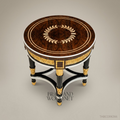 Empire Neoclassical Round Corner Table with Gold Leaf Carvings & Marquetry Top