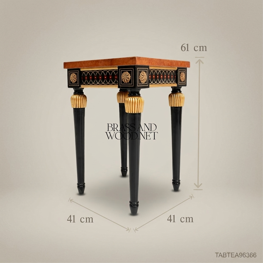 Empire Neoclassical Side Table | Burr Walnut Top & Ebonized Legs with Gold Leaf