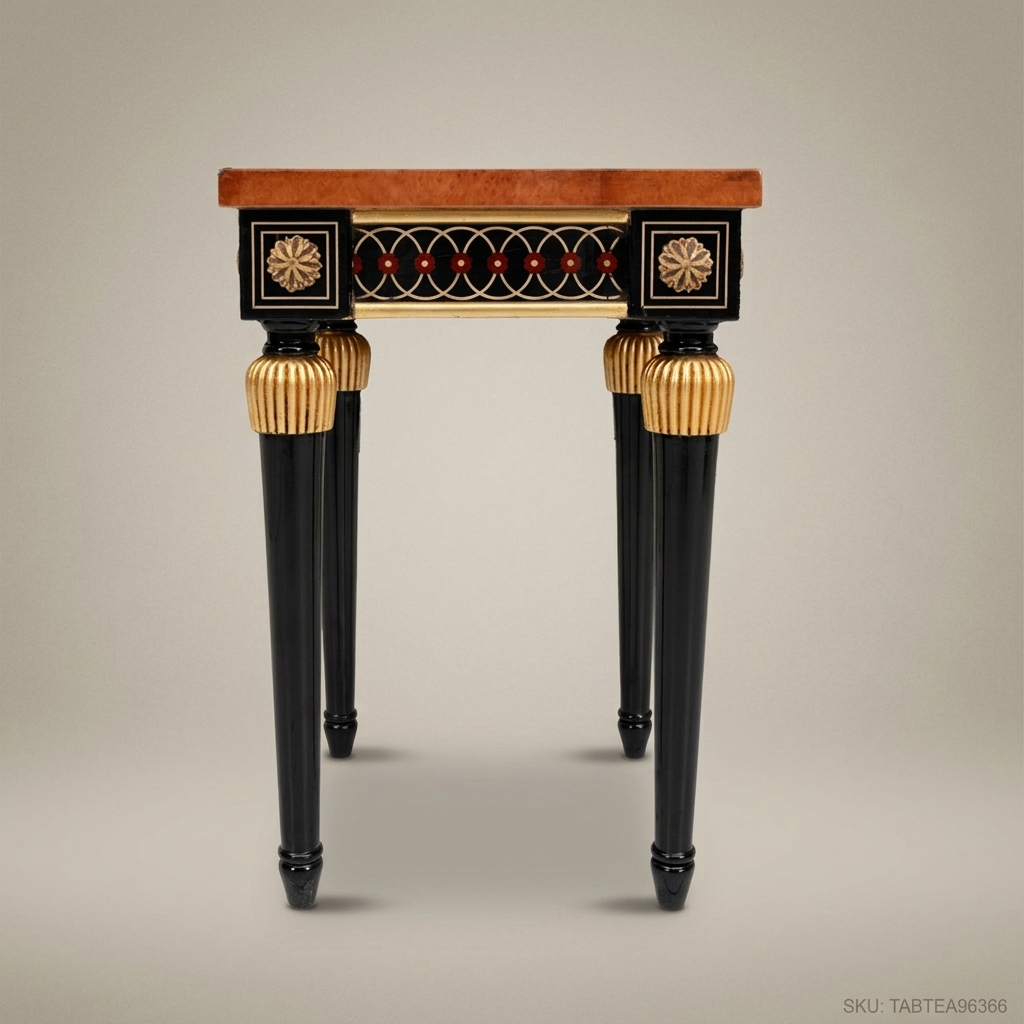 Empire Neoclassical Side Table | Burr Walnut Top & Ebonized Legs with Gold Leaf