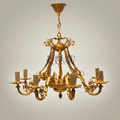 Empire Neoclassical Solid Brass 8-Arm Chandelier with Scroll Arms & Acanthus Crown — Gold