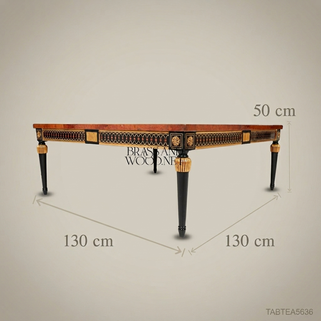 Empire Neoclassical Tea Table | Amboyna Burl & Gold Leaf Brass Inlay