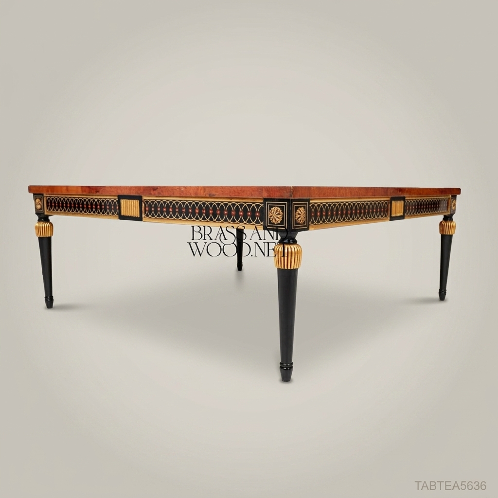 Empire Neoclassical Tea Table | Amboyna Burl & Gold Leaf Brass Inlay