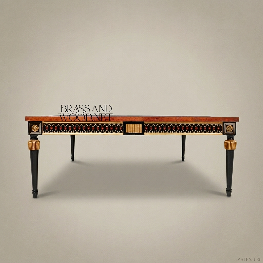 Empire Neoclassical Tea Table | Amboyna Burl & Gold Leaf Brass Inlay
