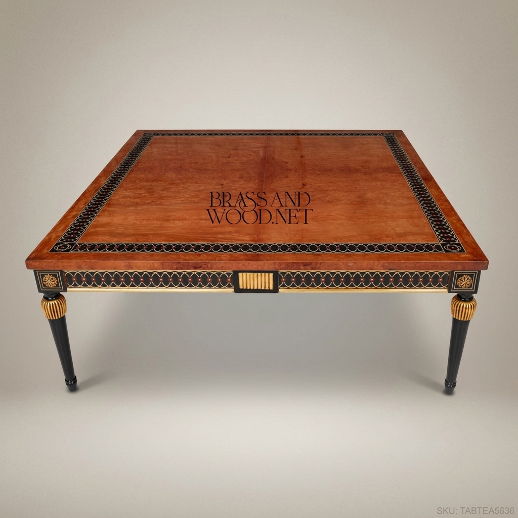 Empire Neoclassical Tea Table | Amboyna Burl & Gold Leaf Brass Inlay