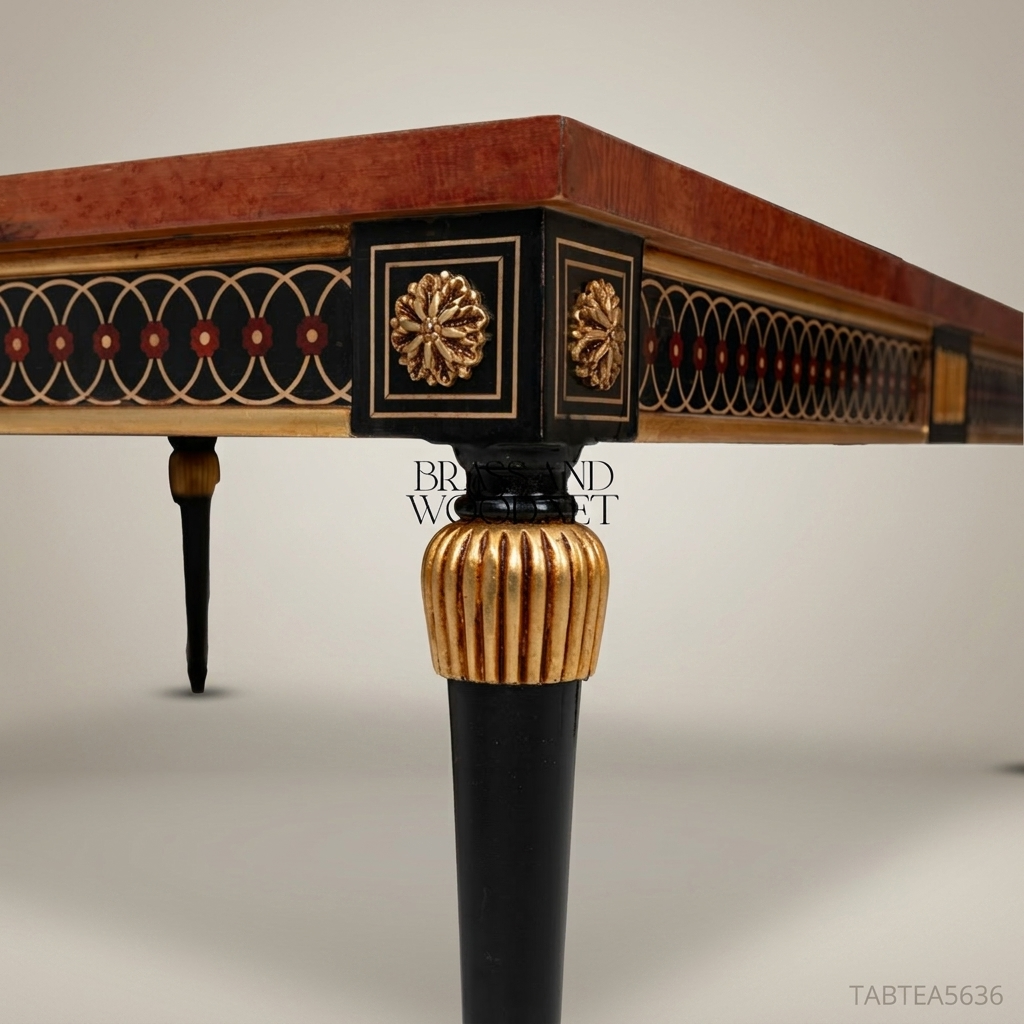 Empire Neoclassical Tea Table | Amboyna Burl & Gold Leaf Brass Inlay
