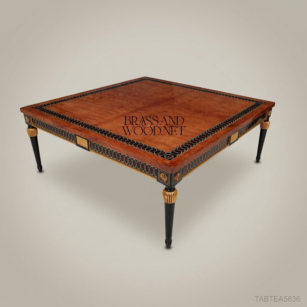 Empire Neoclassical Tea Table | Amboyna Burl & Gold Leaf Brass Inlay